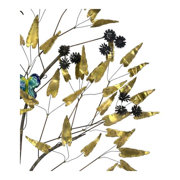 C Jere Metal WALL ART SCULPTURE 37" Signed Copper Leaf Flower Butterfly VTG 60s - Picture 4 of 9